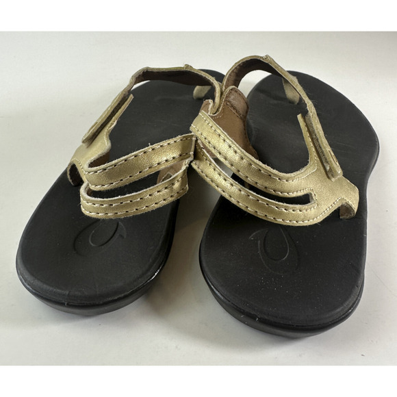 OluKai Comfort Eheu Slingback Thong Sandals Gold Metallic V-Strap Girls Size 3 - Picture 9 of 12